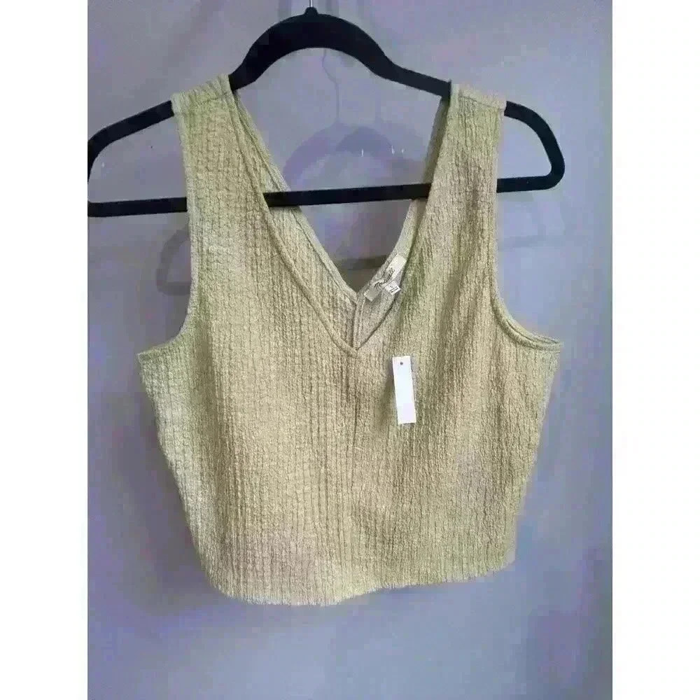 Madewell Rue Top - Geo Stretch Jacquard V Neck Tank in Pale Lichen NWT - Picture 4 of 7